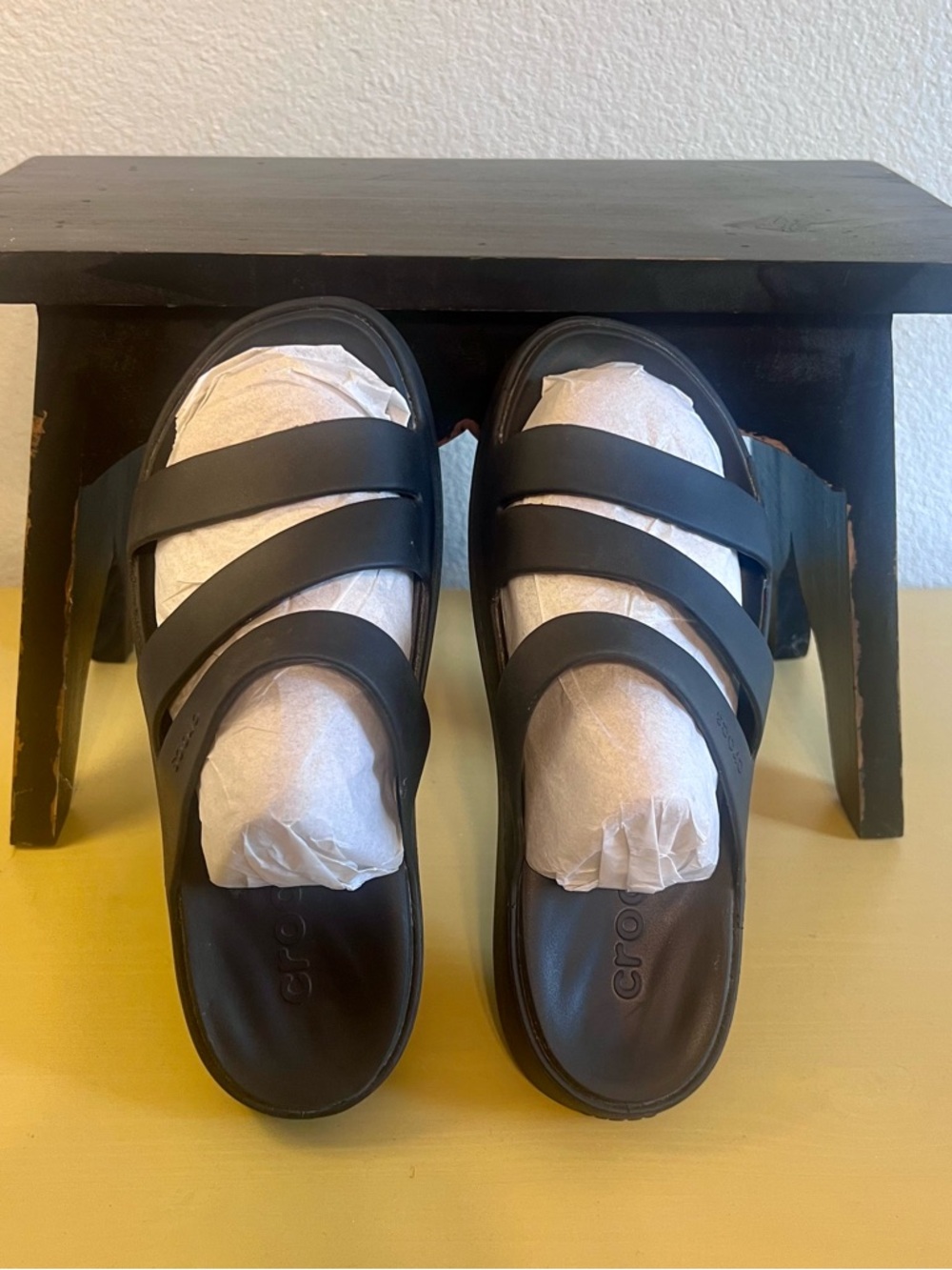 CROCS Women's Black Strappy Slide Sandals - Picture 2 of 6
